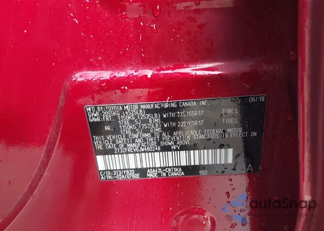 2018 Toyota Rav4 Le из США, поврежденный, VIN 2T3ZFREV6JW480248